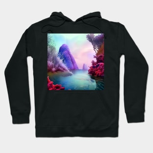 Magical Landscape Painting featuring Sea and Purple Plants, Scenery Nature Hoodie